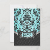 Black Damask Blue Wedding RSVP Cards Karte (Vorderseite)