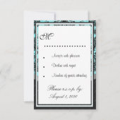 Black Damask Blue Wedding RSVP Cards Karte (Rückseite)