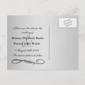 Black Damask Blue Wedding Save the Dates Ankündigungspostkarte (Rückseite)