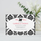 Black Damask & Blume - 3x5 Kinderdusche Einladung (Stehend Vorderseite)
