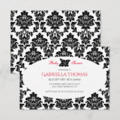 Black Damask & Blume - 3x5 Kinderdusche Einladung (Vorne/Hinten)