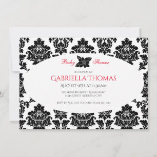 Black Damask & Blume - Kinderdusche Einladung