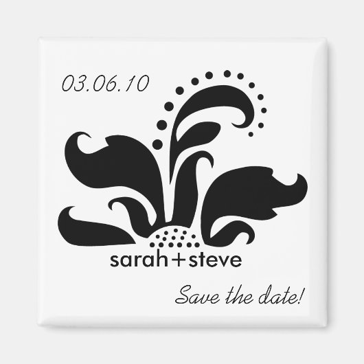 Black Damask Blume Save the Date Magnet (Vorne)