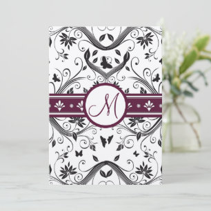 Black Damask Butterfly Wirbel Plum Wedites Einladung