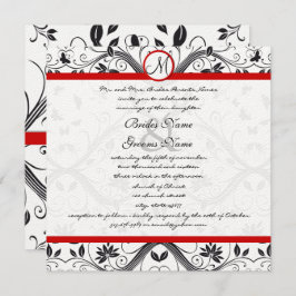 Black Damask Butterfly Wirbel Red Trim Wedding Einladung