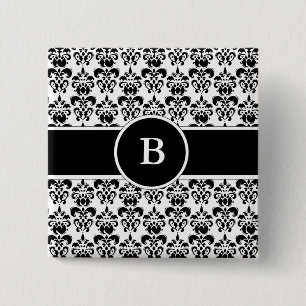 Black Damask Button