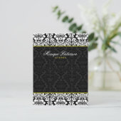 Black Damask Chic Bow Card auf dem schwarzen Sage Postkarte (Stehend Vorderseite)