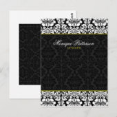 Black Damask Chic Bow Card auf dem schwarzen Sage Postkarte (Vorne/Hinten)