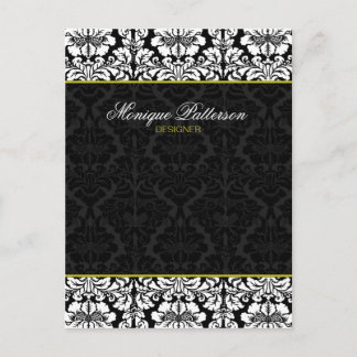 Black Damask Chic Bow Card auf dem schwarzen Sage Postkarte