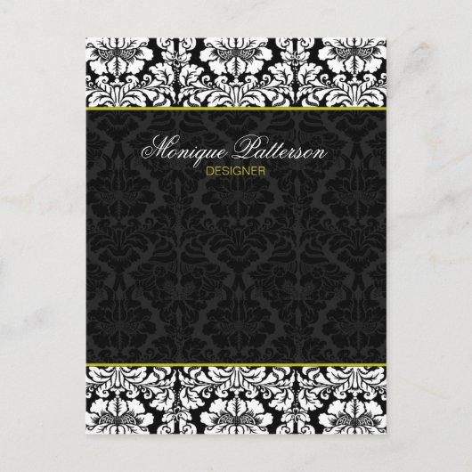 Black Damask Chic Bow Card auf dem schwarzen Sage Postkarte (Vorderseite)