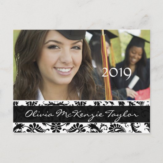 Black Damask Class of Graduation Invitations Einladungspostkarte (Vorderseite)