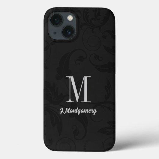 Black Damask Classic Mit Monogramm Case-Mate iPhone Hülle (Rückseite)