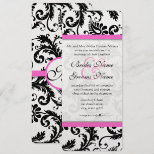 Black Damask Deep Pink Trim Hochzeit Einladung