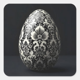 Black Damask Easter Egg Quadratischer Aufkleber