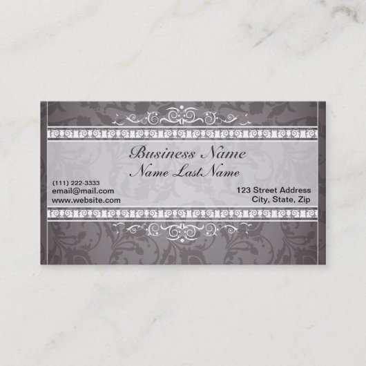 Black Damask Elegante Visitenkarte (Vorderseite)