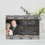 Black Damask Foto 50. Hochzeitstag Einladung (Stehend Vorderseite)