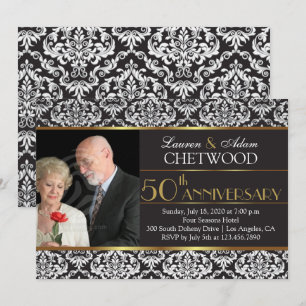 Black Damask Foto 50. Hochzeitstag Einladung