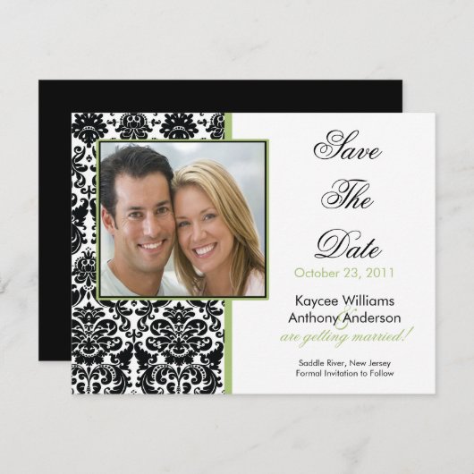 Black Damask Foto Ankündigung Datum freihalten (Vorne/Hinten)