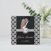 Black Damask Foto Hochzeitseinladung Einladung (Stehend Vorderseite)
