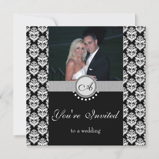 Black Damask Foto Hochzeitseinladung Einladung (Vorderseite)