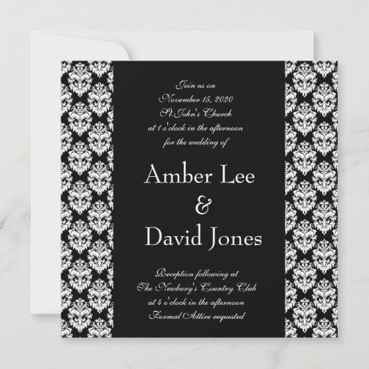 Black Damask Foto Hochzeitseinladung Einladung (Rückseite)