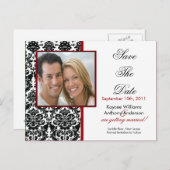 Black Damask Foto Save the Date POSTCARD! Ankündigungspostkarte (Vorne/Hinten)
