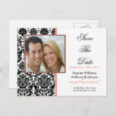 Black Damask Foto Save the Date POSTCARD! Ankündigungspostkarte (Vorne/Hinten)