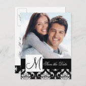 Black Damask Foto Save the Date Postkarte (Vorne/Hinten)