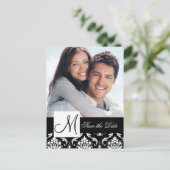 Black Damask Foto Save the Date Postkarte (Stehend Vorderseite)