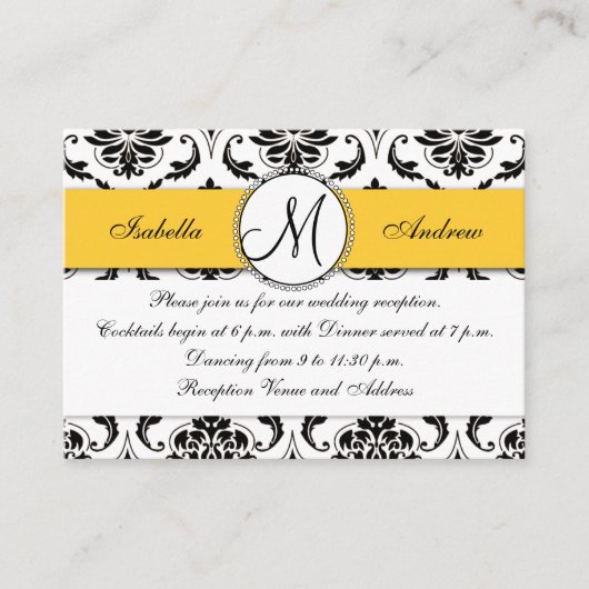 Black Damask Gelbe Hochzeitskarte Begleitkarte (Vorderseite)