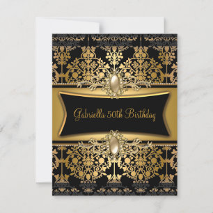 Black Damask Gold 50. Geburtstagsparty Pearl Einladung