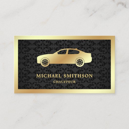 Black Damask Gold Car Beruflicher Chauffeur Visitenkarte (Vorderseite)