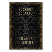 Black Damask & Gold Confetti Glitzer - Platzkarten Tischnummer (Vorderseite)