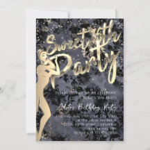 Black Damask Gold Confetti Sweet 16. Party