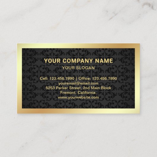 Black Damask Gold Foil Foto Real Anwesen Agent Visitenkarte (Rückseite)