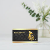 Black Damask Gold Foil Französischer Horn Music Le Visitenkarte (Stehend Vorderseite)