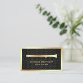 Black Damask Gold Foil Klarinette Musiklehrerin Visitenkarte (Stehend Vorderseite)