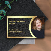 Black Damask Gold Foil Real Anwesen Foto Realtor Visitenkarte