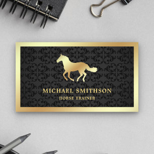 Black Damask Gold Foil Reitlehrer Visitenkarte