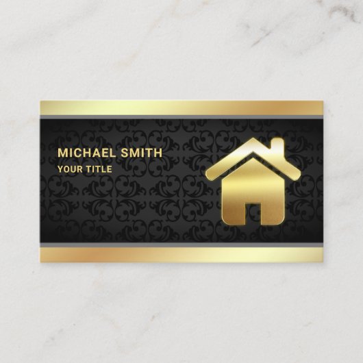 Black Damask Gold Foil Zuhause Logo Real Anwesen A Visitenkarte (Vorderseite)