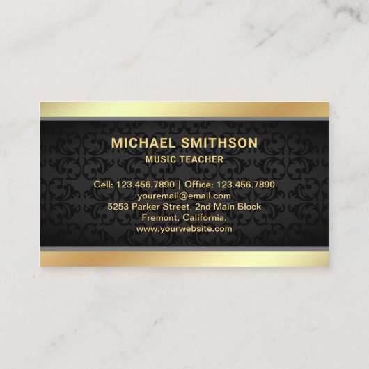 Black Damask Gold Gitarre Lehrer Gitarre Visitenkarte (Rückseite)