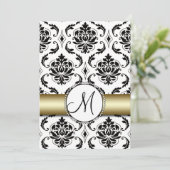Black Damask Gold Hochzeit Einladung (Stehend Vorderseite)