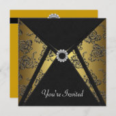 Black Damask Gold Jeden Anlaß Party Einladung (Vorne/Hinten)