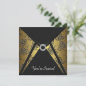 Black Damask Gold Jeden Anlaß Party Einladung (Stehend Vorderseite)