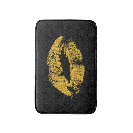 Black Damask & Gold Lippen Badematte (Vorderseite Vertikal)