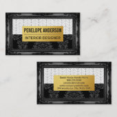 Black Damask Gold Metal | Klassischer Rahmen Visitenkarte (Vorne/Hinten)