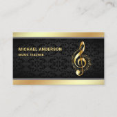 Black Damask Gold Musical Note Clef Music Teacher Visitenkarte (Vorderseite)