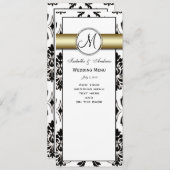Black Damask Gold Wedding Menu Menükarte (Vorne/Hinten)