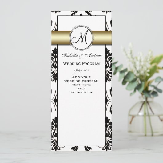 Black Damask Gold Wedding Program Programm (Stehend Vorderseite)