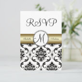 Black Damask Gold Wedding RSVP (Stehend Vorderseite)